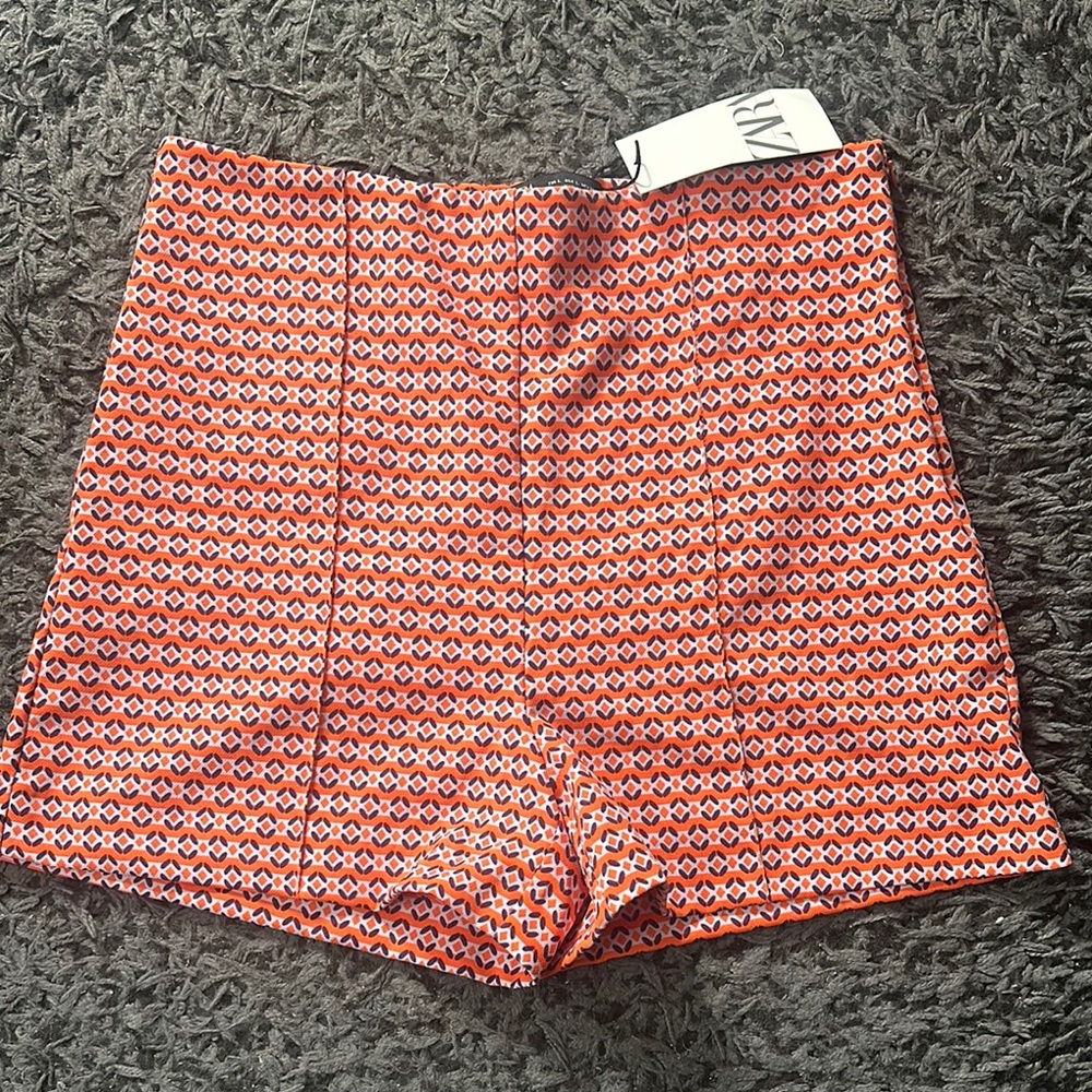 Zara Orange High Waist Tailored Shorts